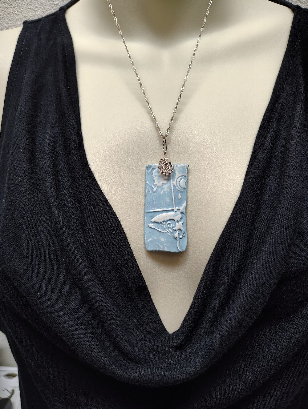 Ceramic Pendant Sterling Silver Chain Necklace
